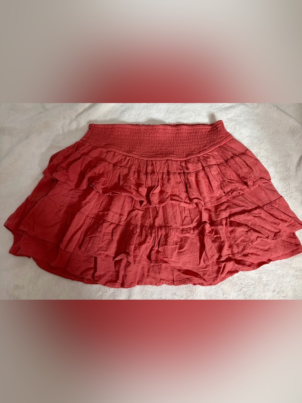 Hollister Tiered Ruffle Mini Skirt | Coral/Rust | Size Large